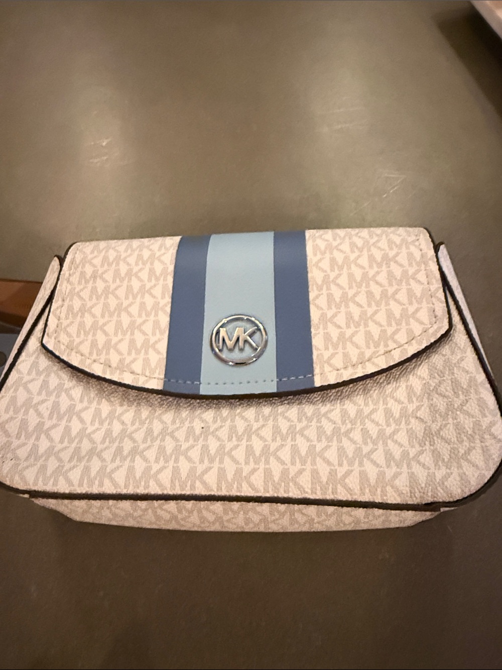 Michael Kors White & Blue Signature Stripe Crossbody Belt Bag - Picture 3 of 4